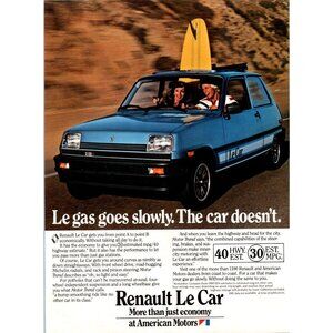 1981 Renault Le Car Hatchback Vintage Print Ad Surfboard Sunroof Blonde Wall Art
